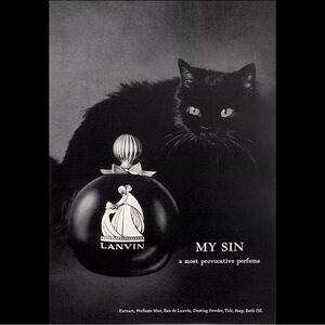 Original 1966 Lanvin My Sin Perfume Black Cat Vintage Luxury Press Advertisement